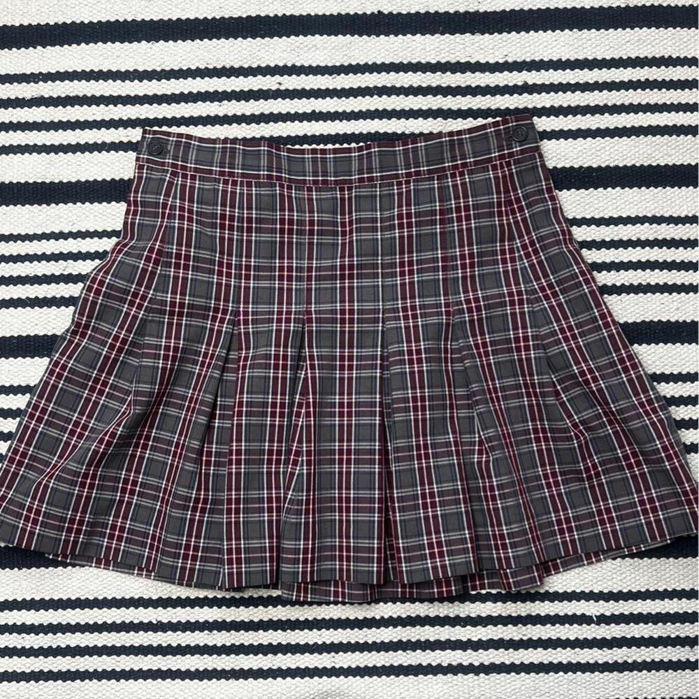Parker red plaid pleated skirt